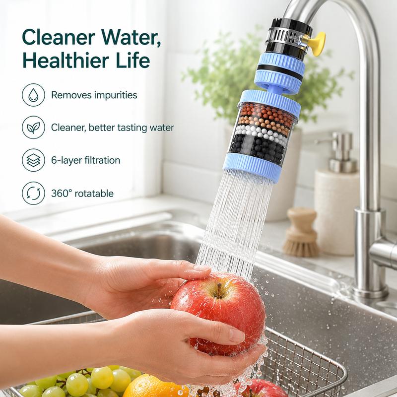 360° Rotating Faucet Filter – 6-Layer Filtration & Splash-Reducing Kitchen Sink Attachment